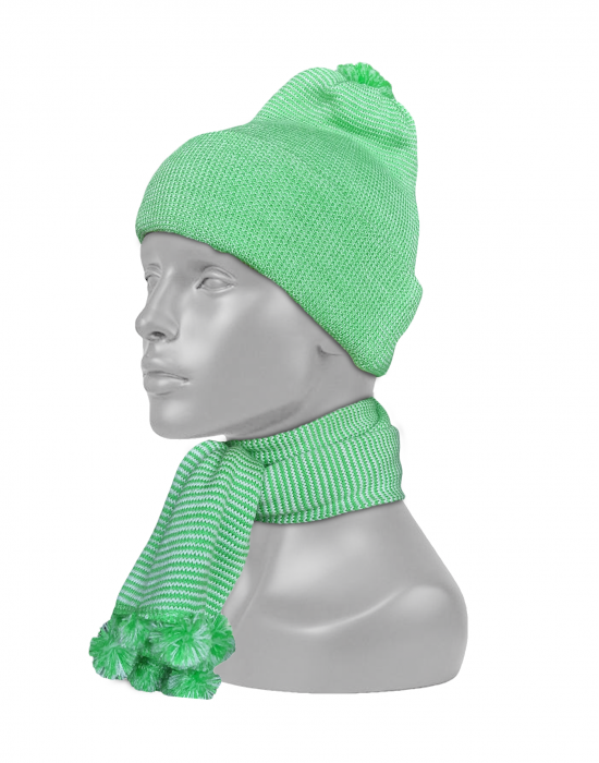 Acrylic Kids Designer cap with muffler set green